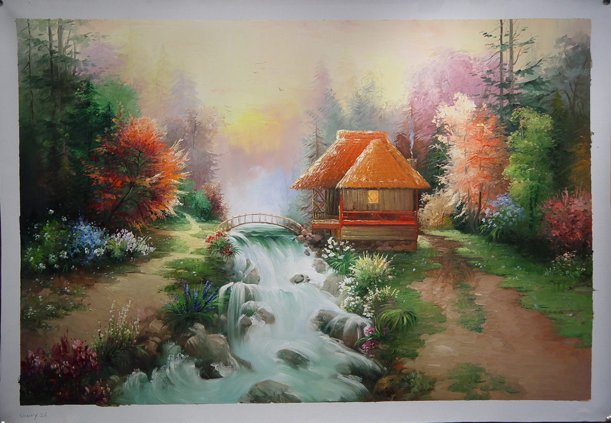 (image for) Handmade oil painting Copy paintings of famous artists Thomas Kinkade's painting,No.49 - Click Image to Close
